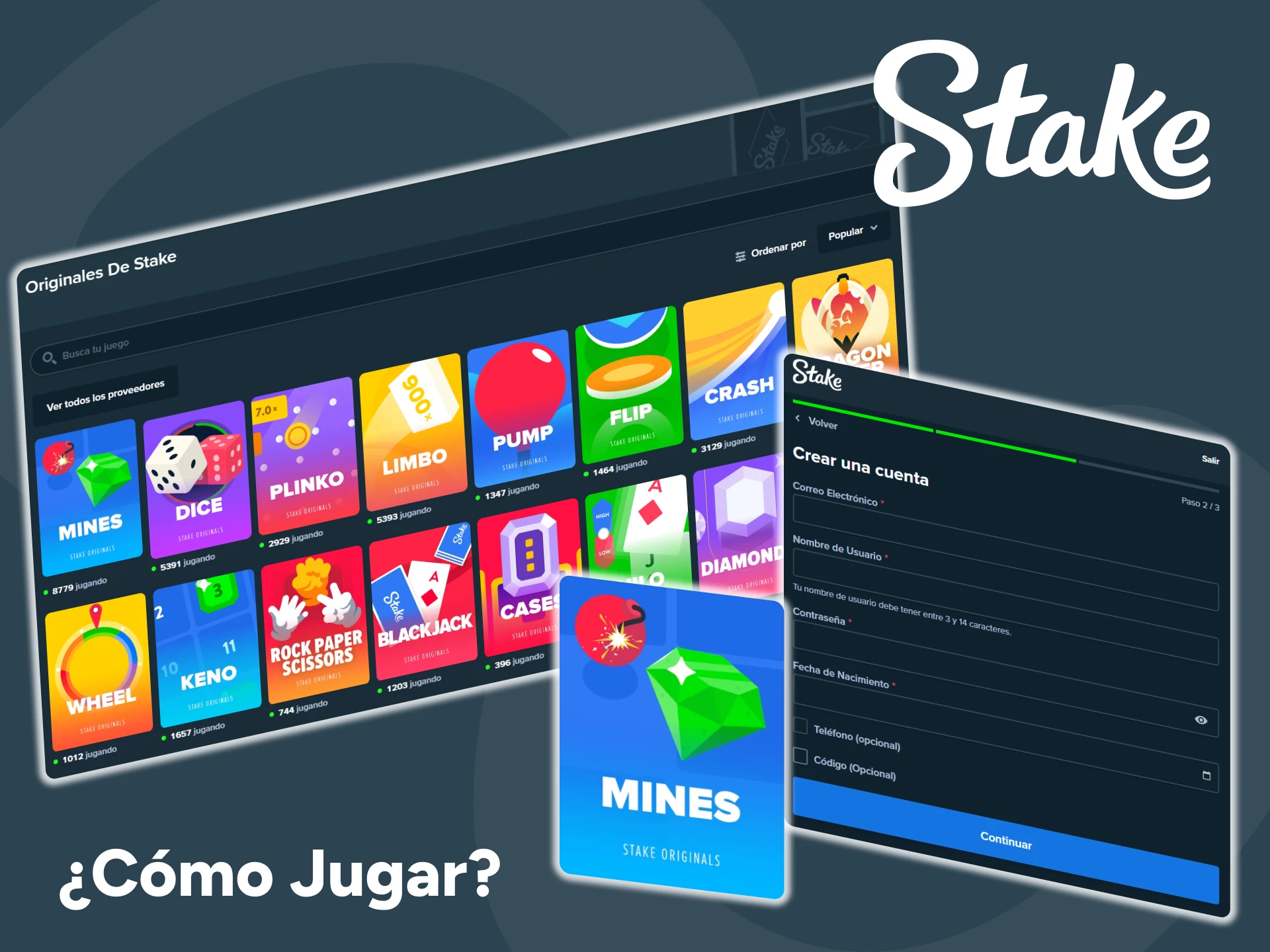 Regístrate en Stake, busca el juego Mines y empieza a jugar.