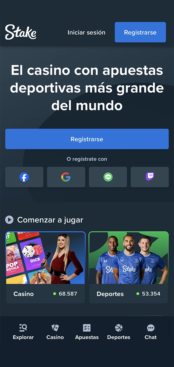 Escriba en la barra de direcciones de su navegador el sitio web oficial del casino Stake.