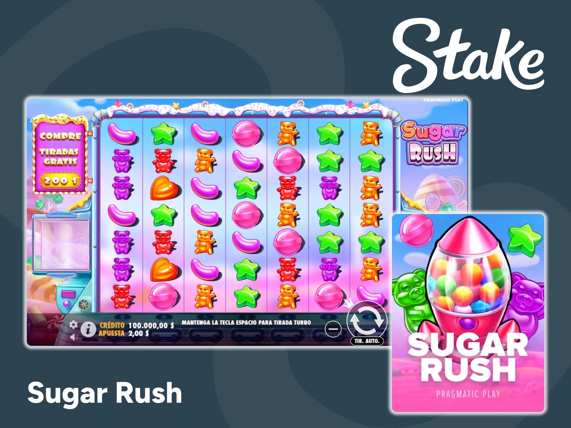 Juega a Sugar Rush y prueba tu suerte en la página web de Stake.