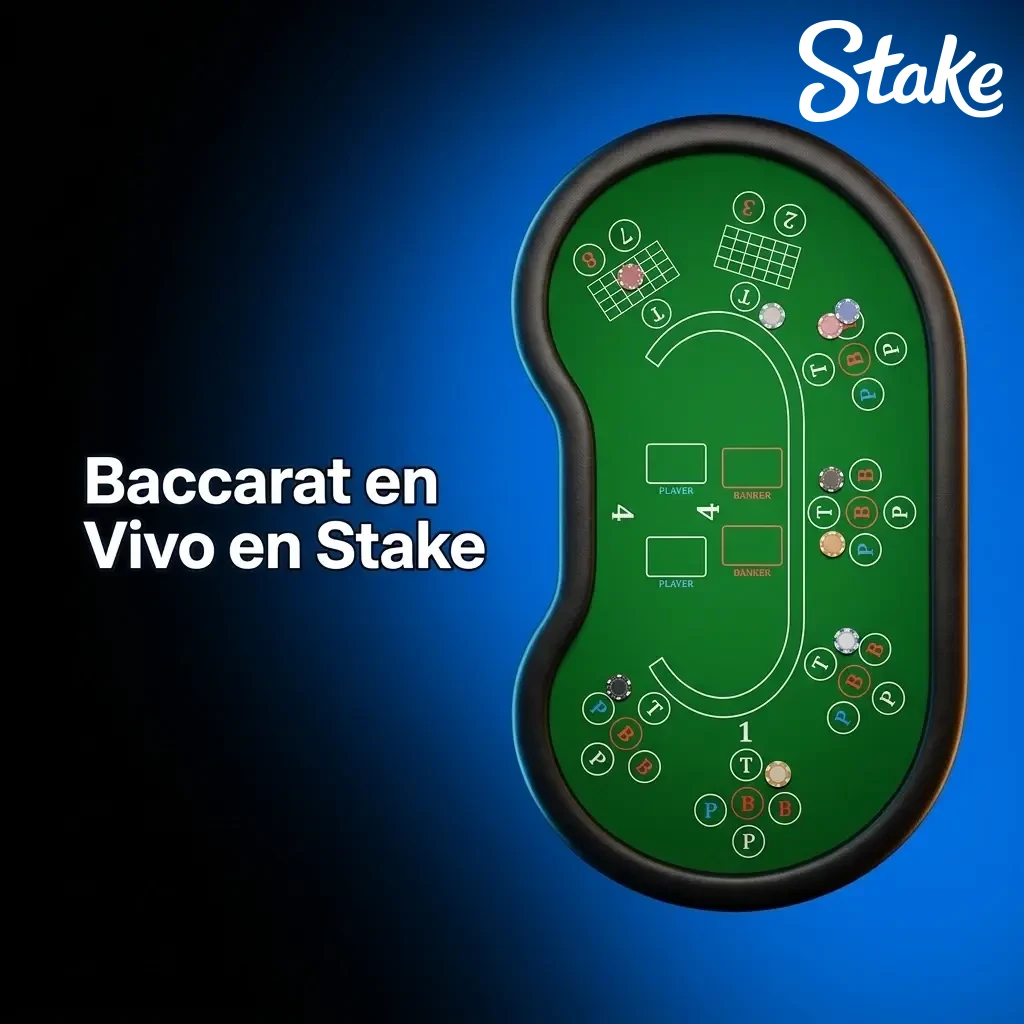 Baccarat en vivo en Stake: mesa con crupier real, cartas y fichas en partida online en tiempo real.