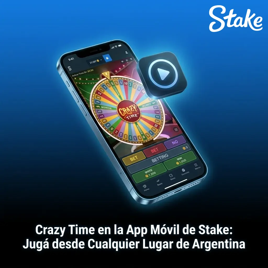 Crazy Time en la app móvil de Stake disponible para Android e iOS en Argentina, con juego en vivo y promociones activas.