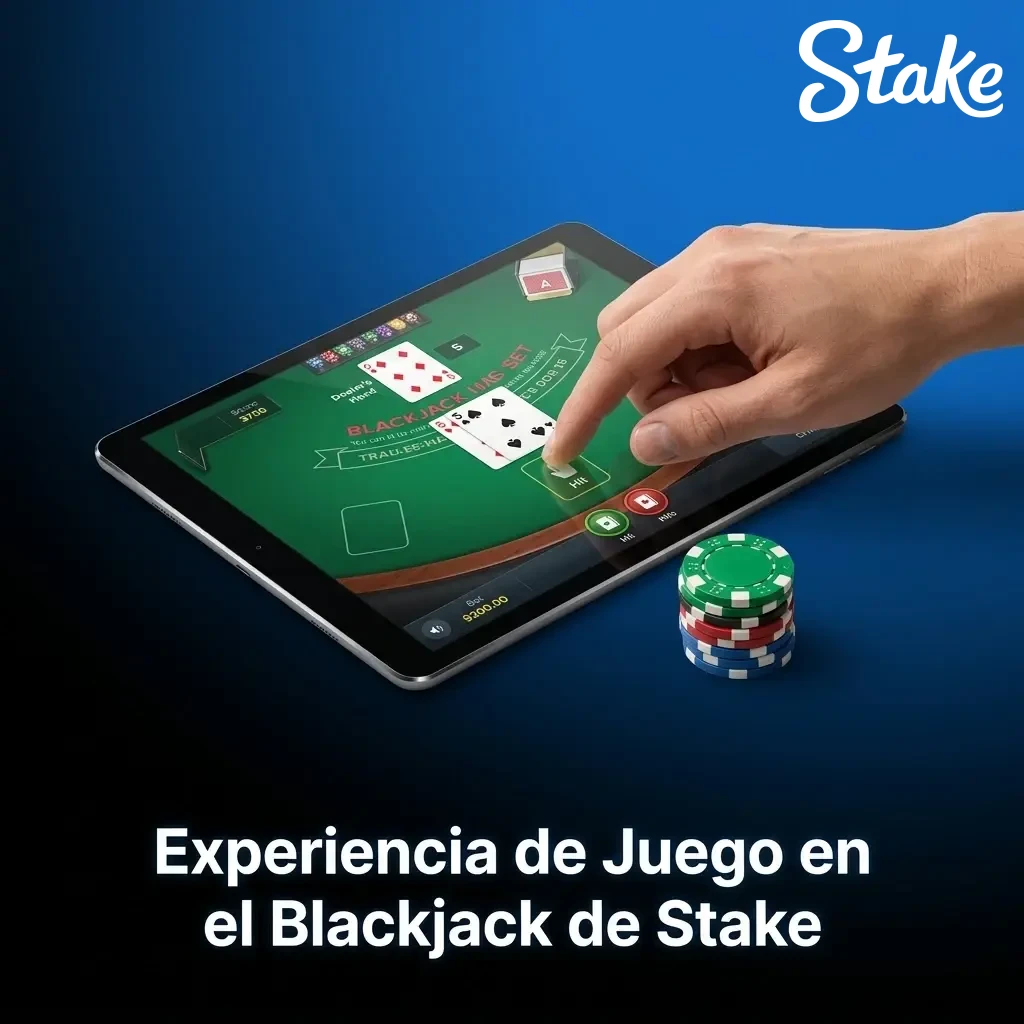 Interfaz de Blackjack en Stake con crupier en vivo, diseño accesible y transmisión HD en escritorio y móvil