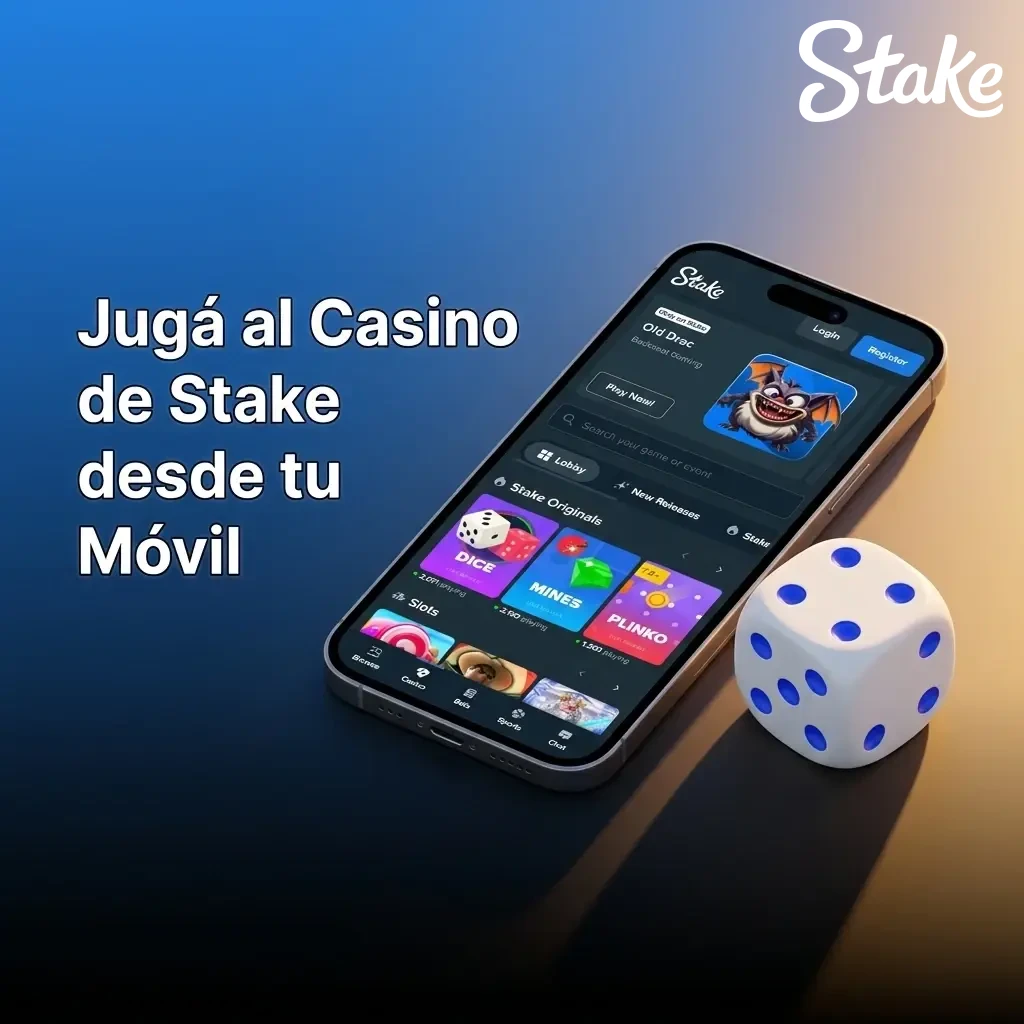 Casino de Stake en app móvil con tragamonedas, casino en vivo y juegos originales disponibles para Argentina