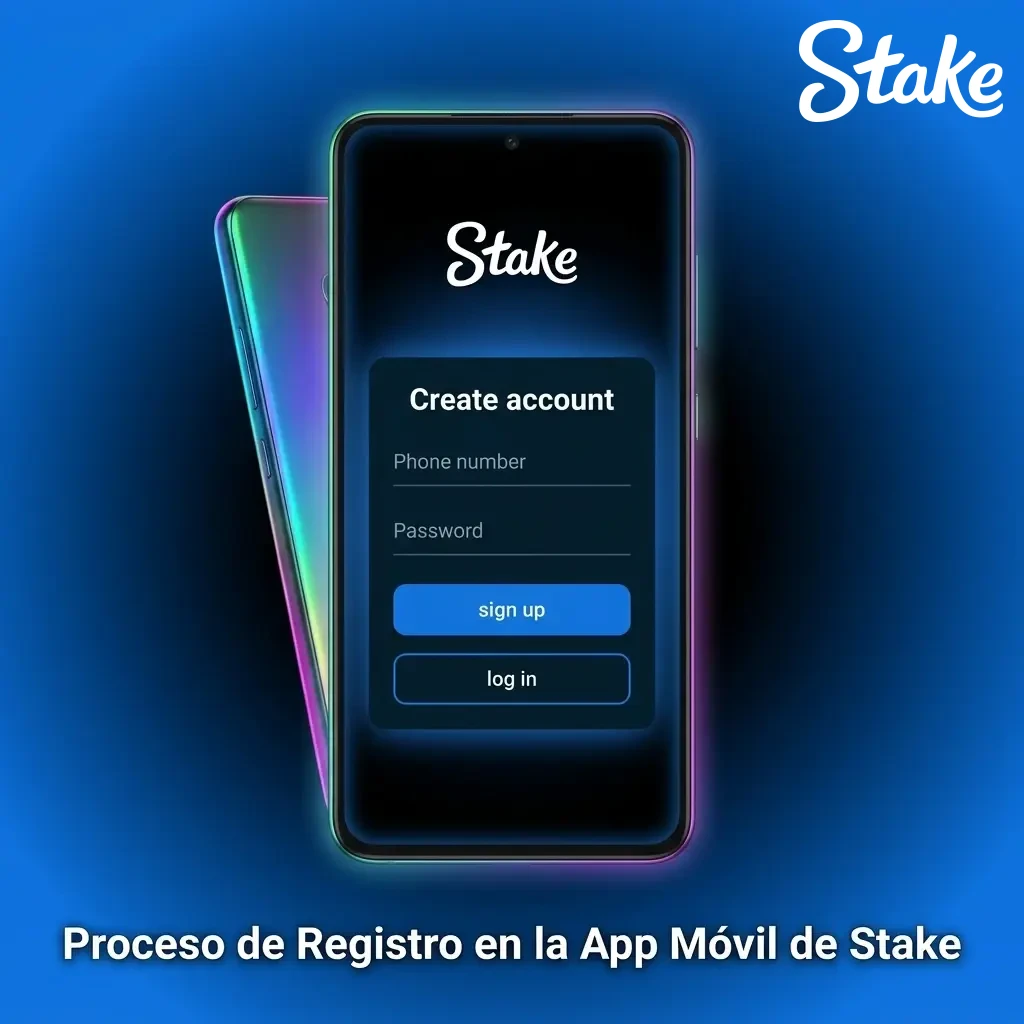 Proceso de registro en la app móvil de Stake Argentina para mayores de 18 años, con pasos detallados.