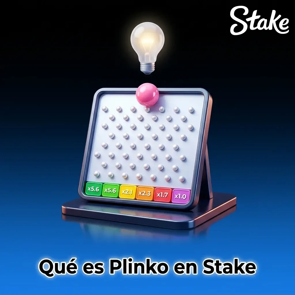 Juego Plinko en Stake: pelota cayendo por tablero piramidal con multiplicadores de pago para jugadores de Argentina
