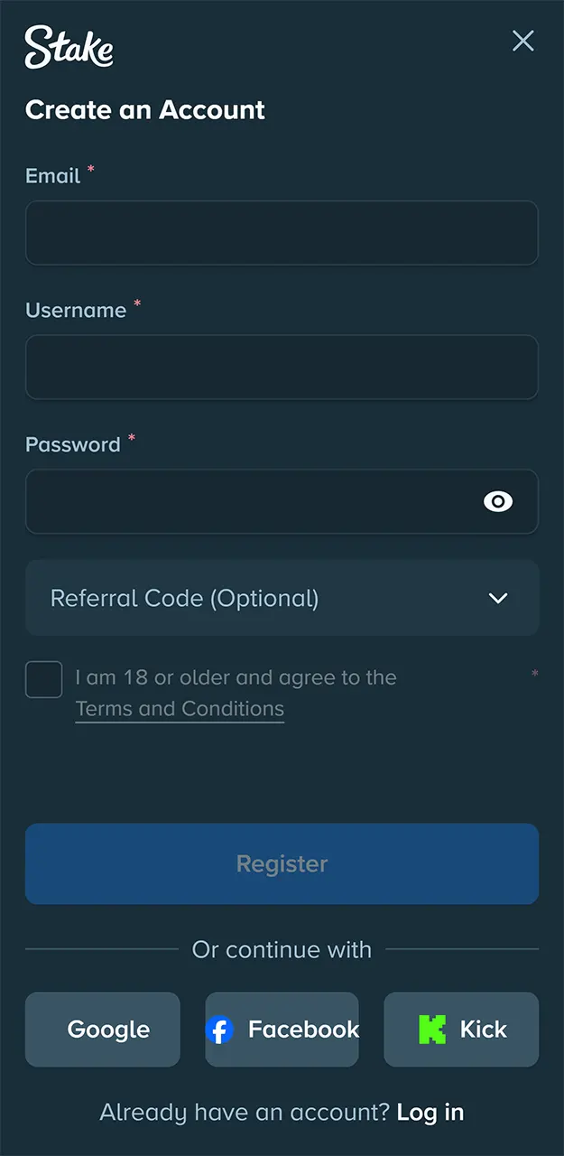 Complete the registration of your new account in the Stake app.