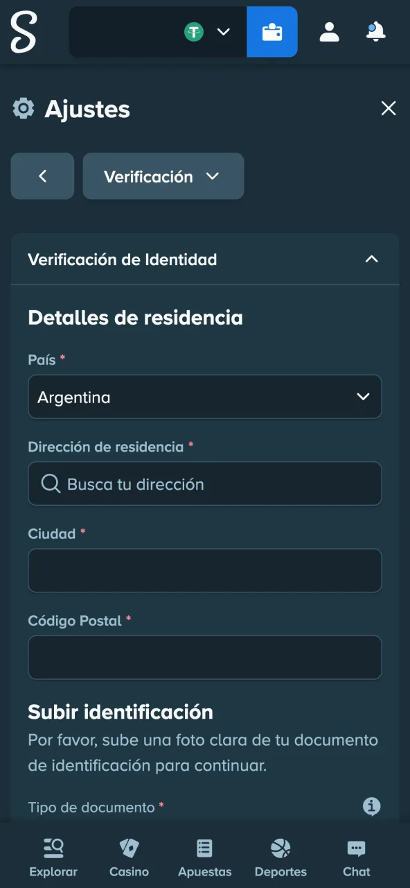 Stake documentos subir archivos para validar identidad.