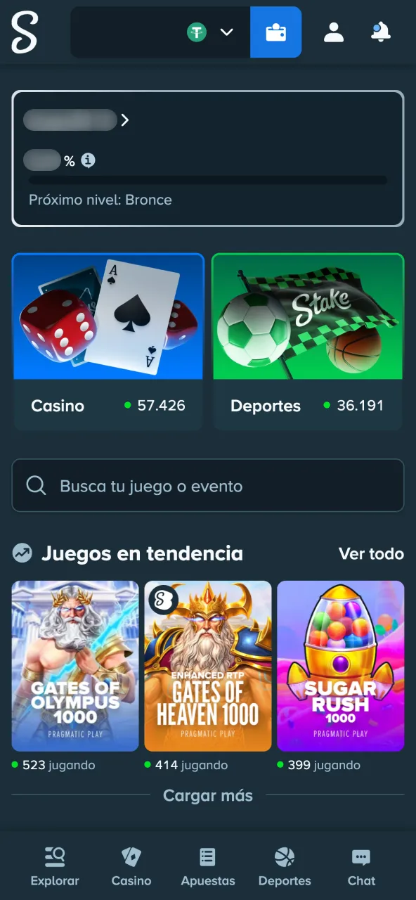 Lobby Stake con alertas configuradas de cuotas y resultados.