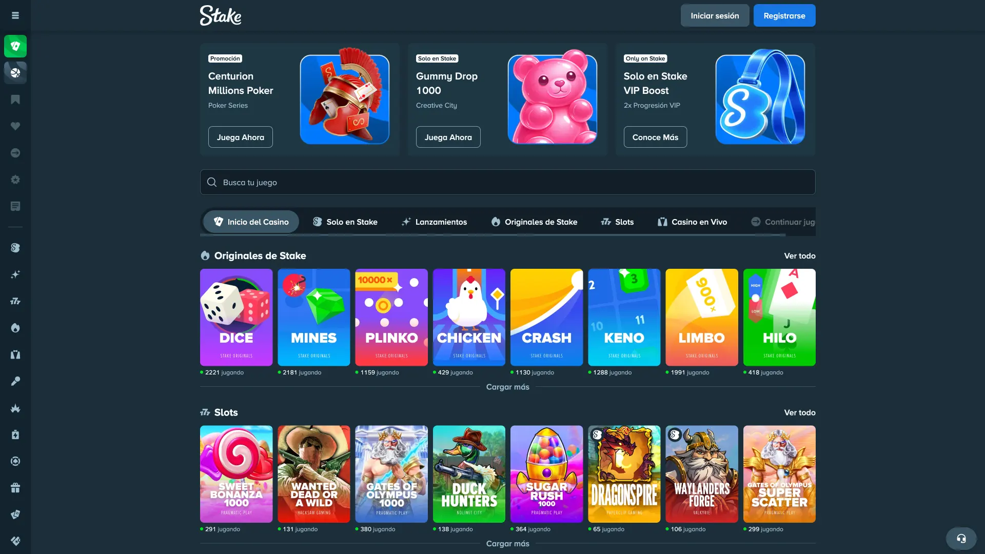 Casino Stake tragamonedas y juegos disponibles.