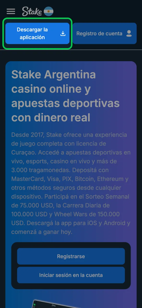 Stake acceso clic en botón para abrir en iOS.