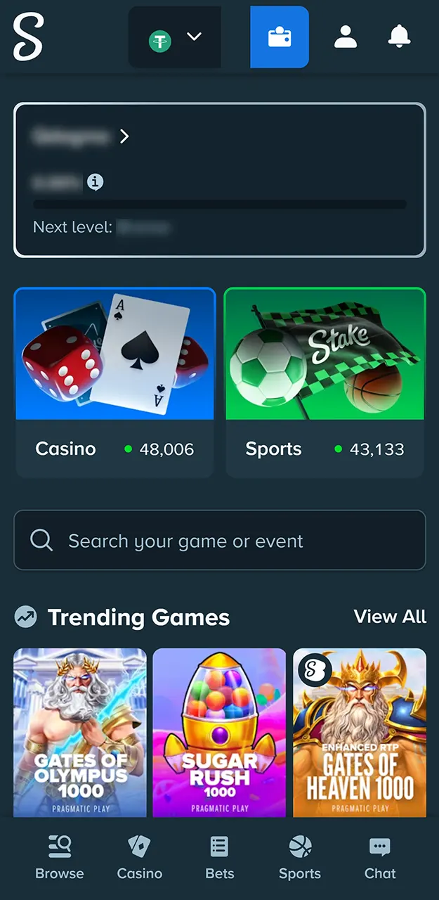 Lobby Stake with customizable alerts for odds and results.