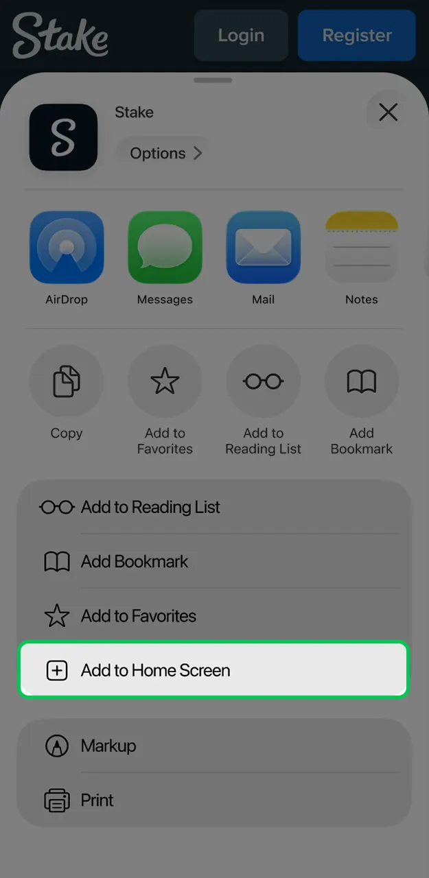 Add Stake app using the share icon.