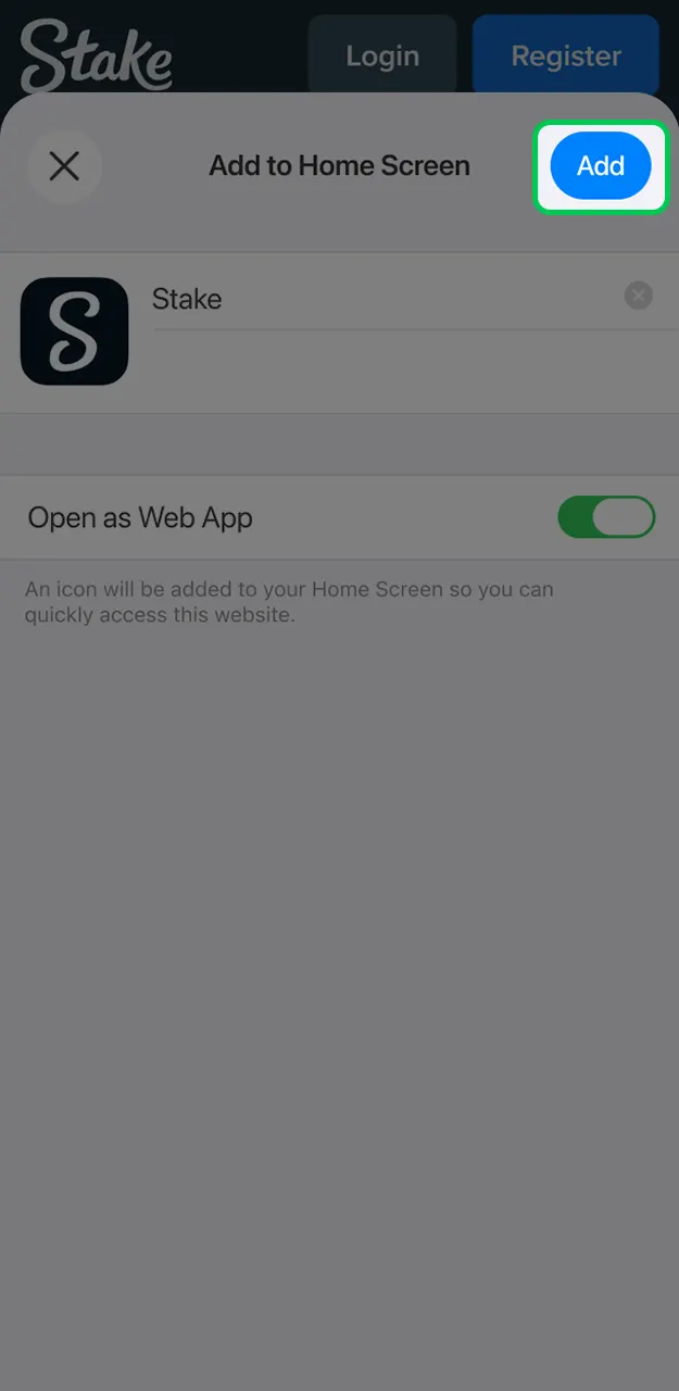 Start stake, assign a name, and generate an on-screen access code.