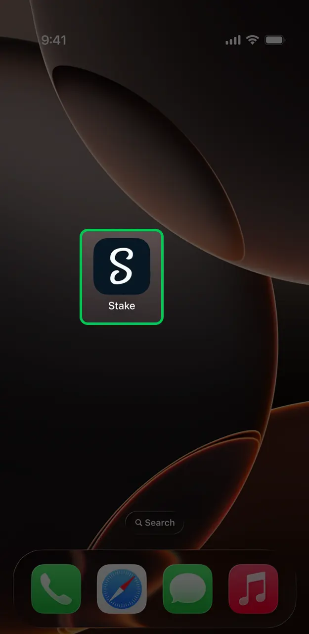 Open the Stake website in full-screen mode as an app.
