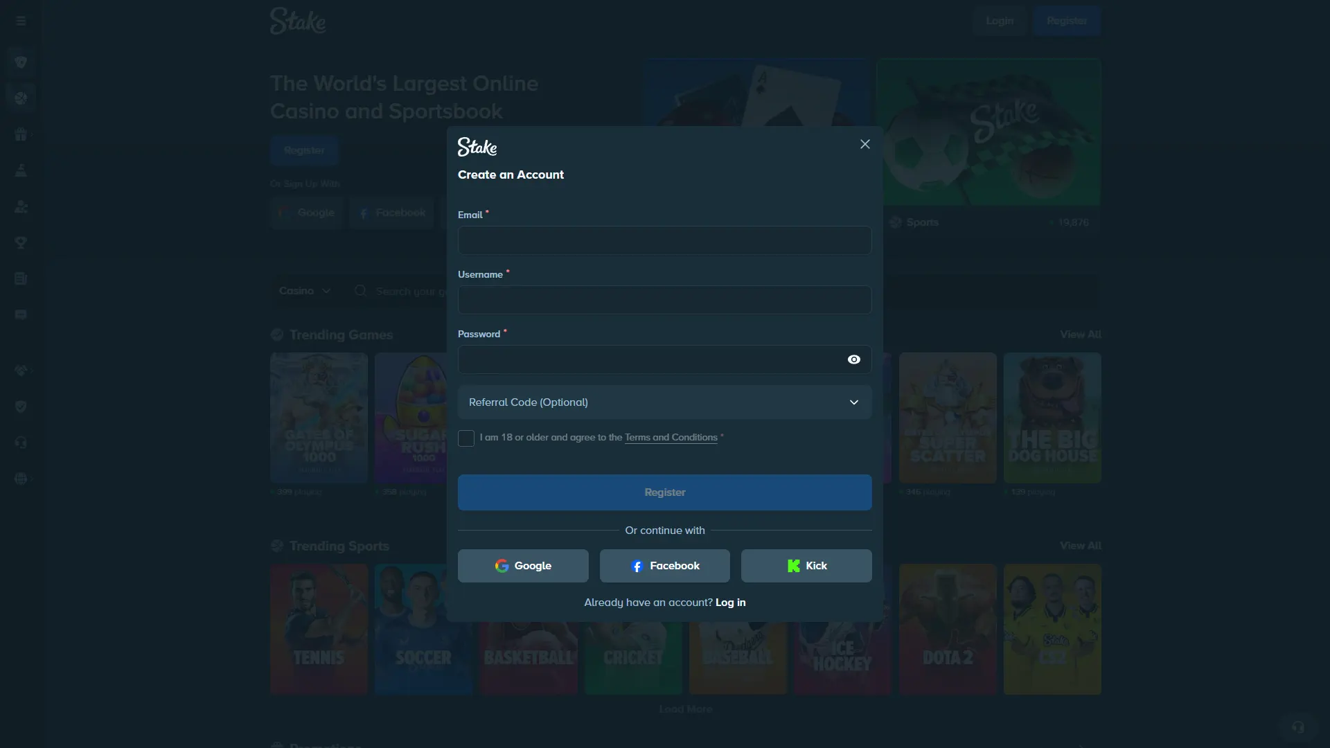 Sign up for Stake to create a new account.