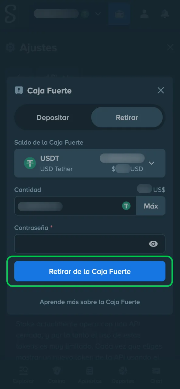 Stake historial seguir estado del retiro confirmado.