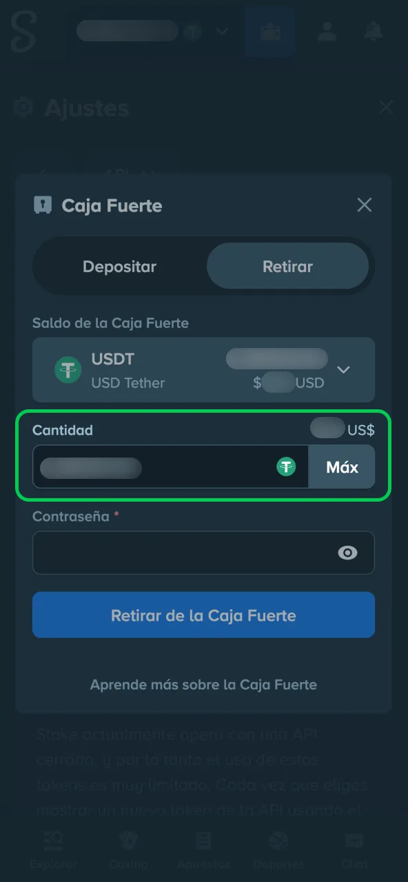 Stake límites verificar que monto cumpla con rango permitido.