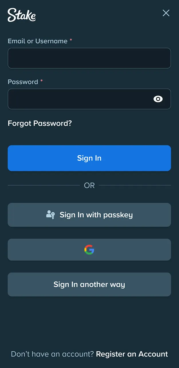 Sign in using your active Stake account credentials.