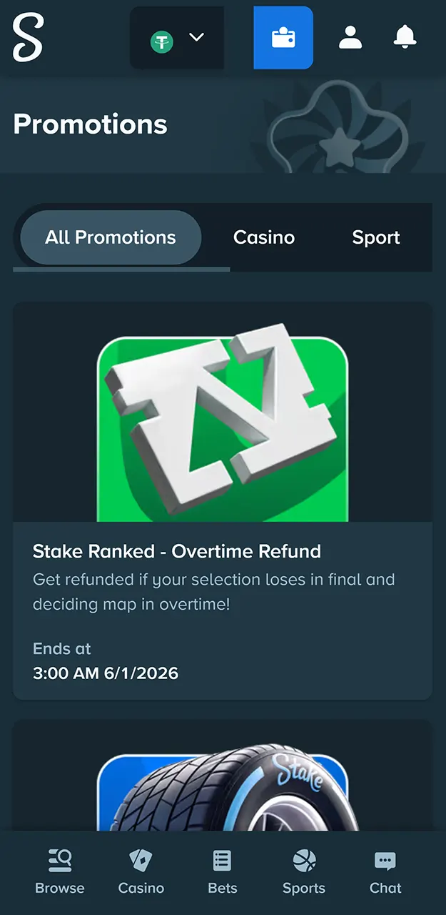 Select your preferred Stake promotion and activate it.