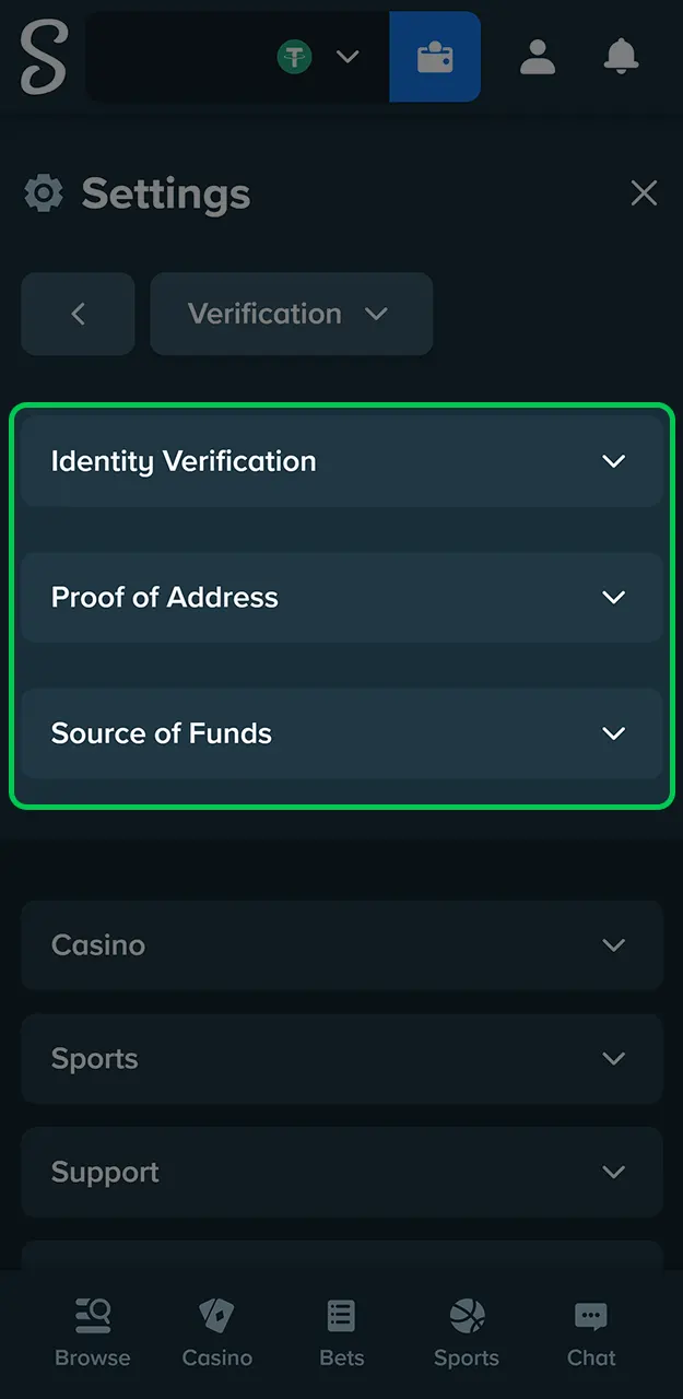 The Stake allows users to upload documents to verify their identity.