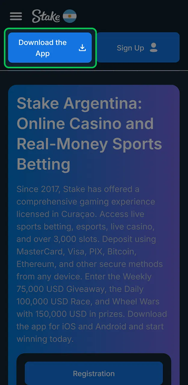 Download the Stake APK file by clicking the button.