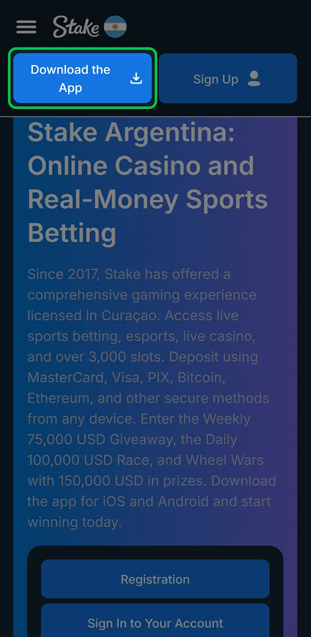 To access Stake, click the button to open it on iOS.