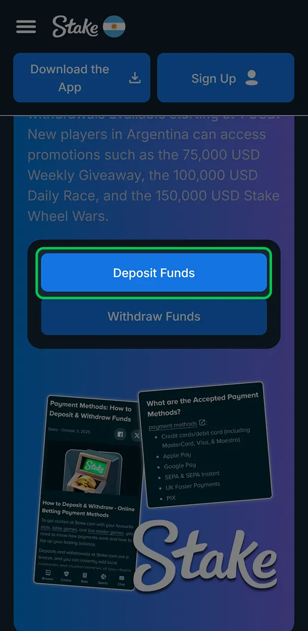 Sign up for a Stake account in just a few steps if you don't already have one.