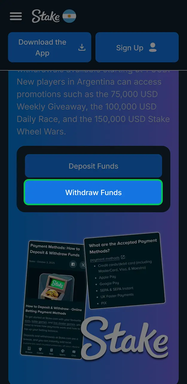 Log in to Stake using your username and password.