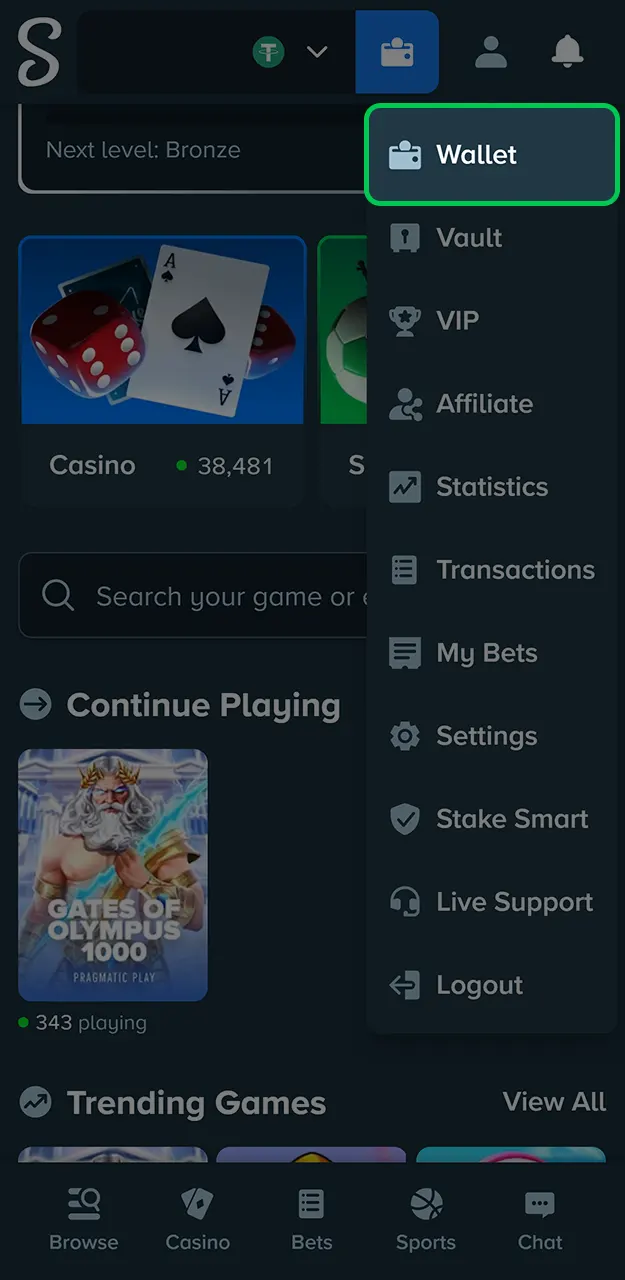 Go to the withdrawals section in your Stake account.