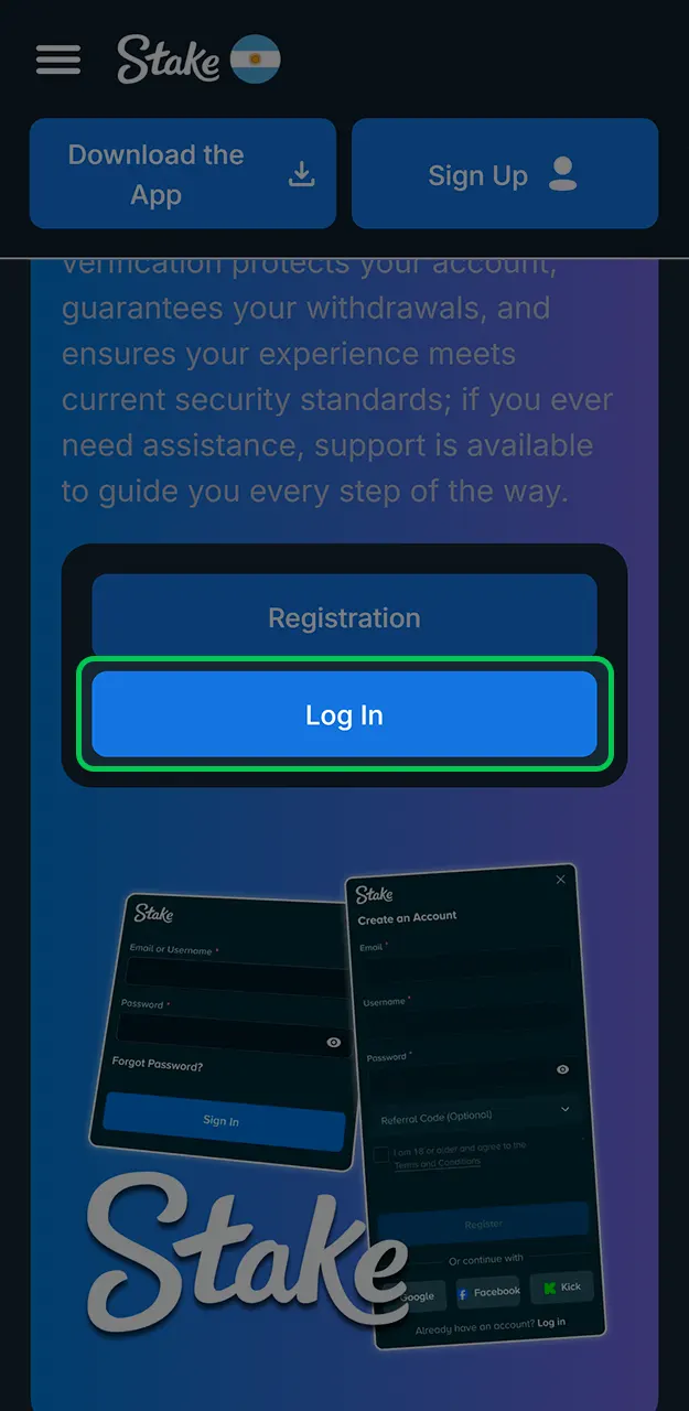 To log in to Stake, click the button below to go to the form.