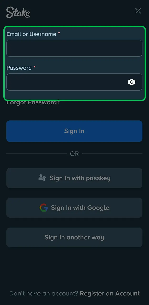 Enter the code and complete the Stake login process.