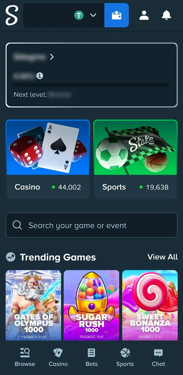 An active account gives you access to all features on Stake.