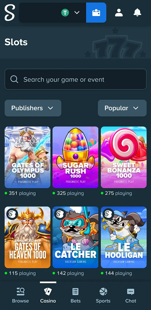 Stake select slots category from the main menu.